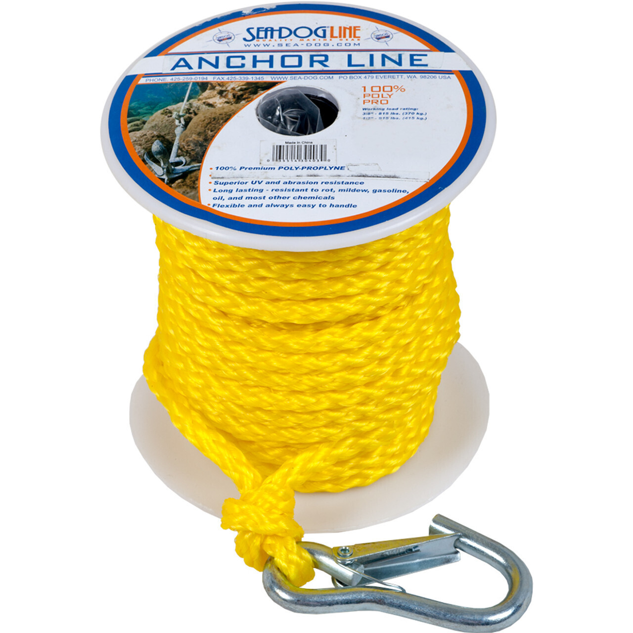 SDG ANCHOR LINE W/SNAP 3/8&quot;X75&#39; YEL