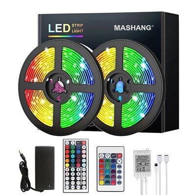 LED Strip Lights RGB 5M 10M 15M 20M LED Lights Flexible Color Change SMD with IR Remote Controller and 100-240V Adapter for Home Bedroom Kitchen TV Back Lights DIY Decor DC12V