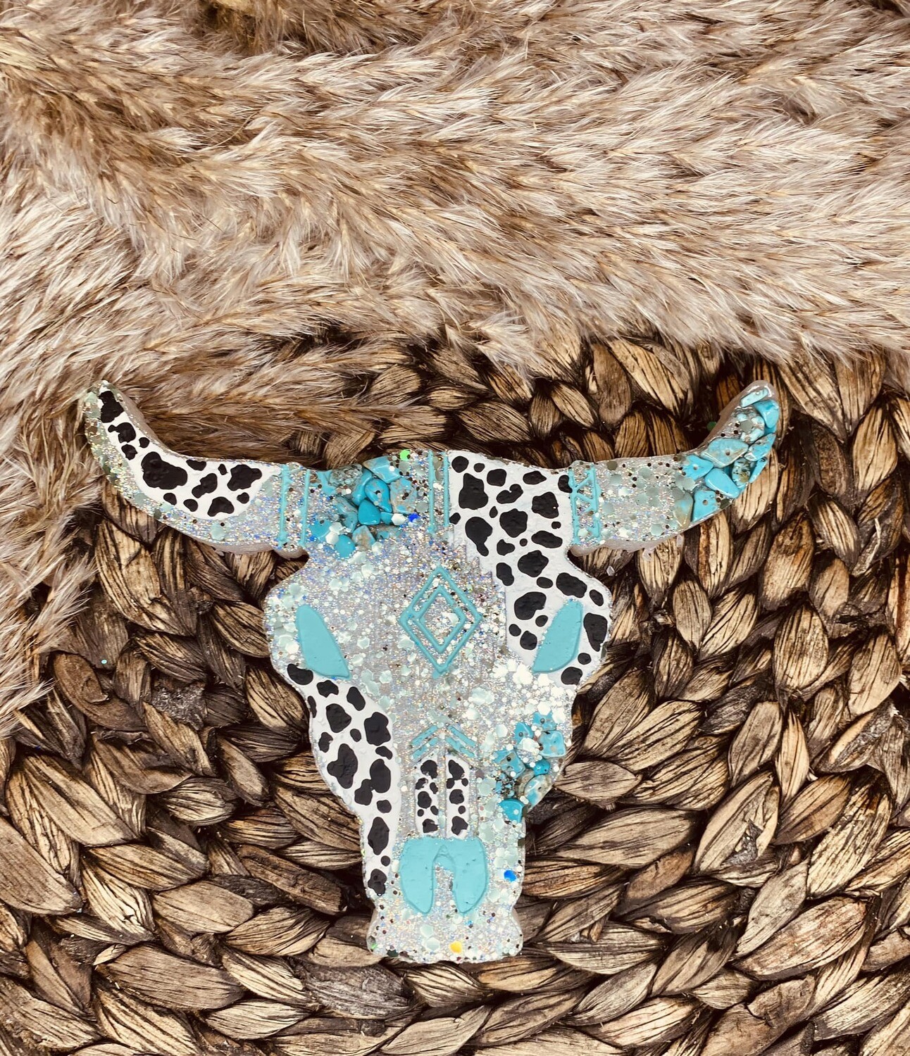 Turquoise Cow Print Aztec Bull