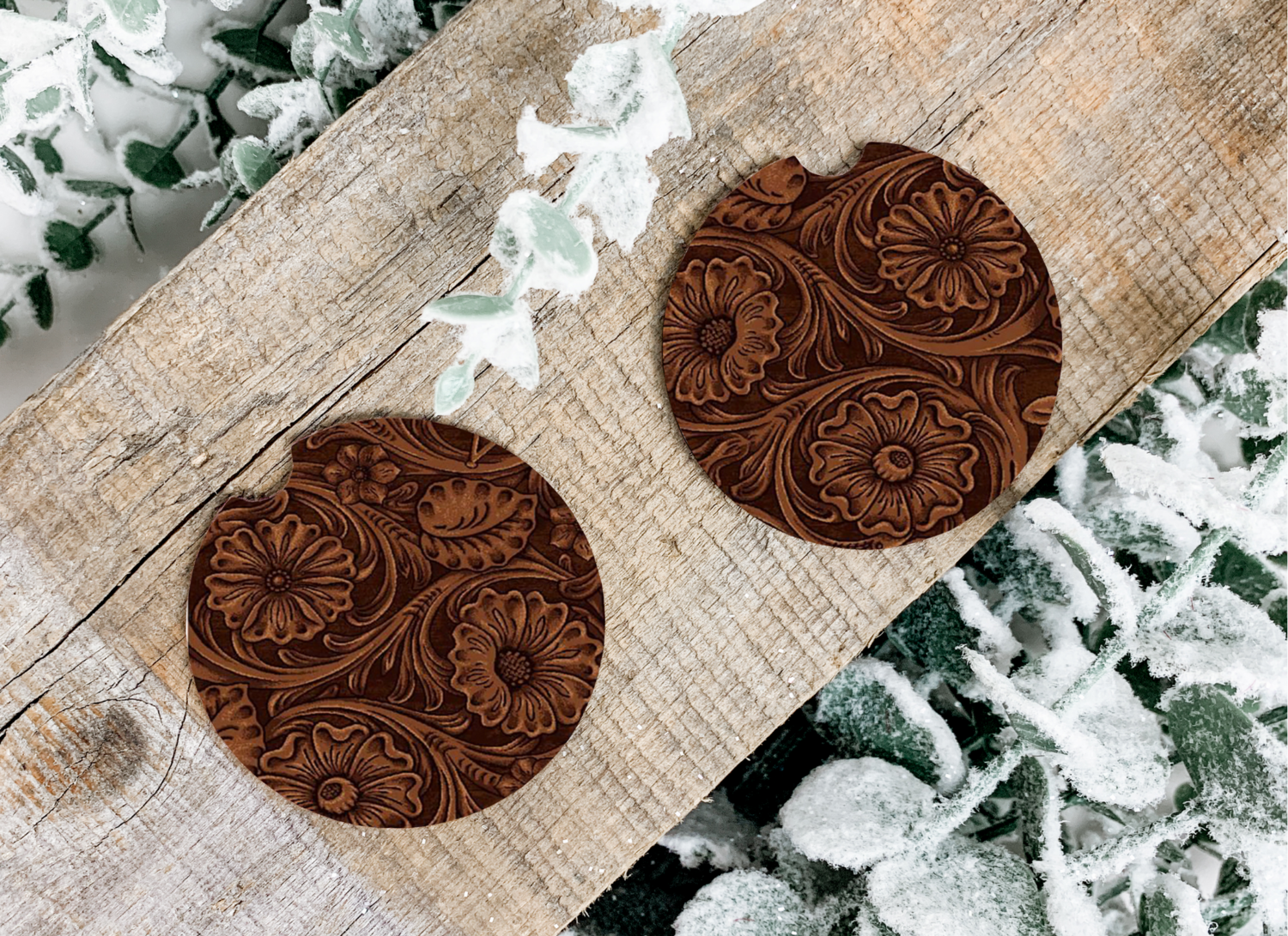Tooled Leather Car Coasters