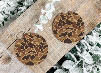 Brown Retro Camo Car Coasters