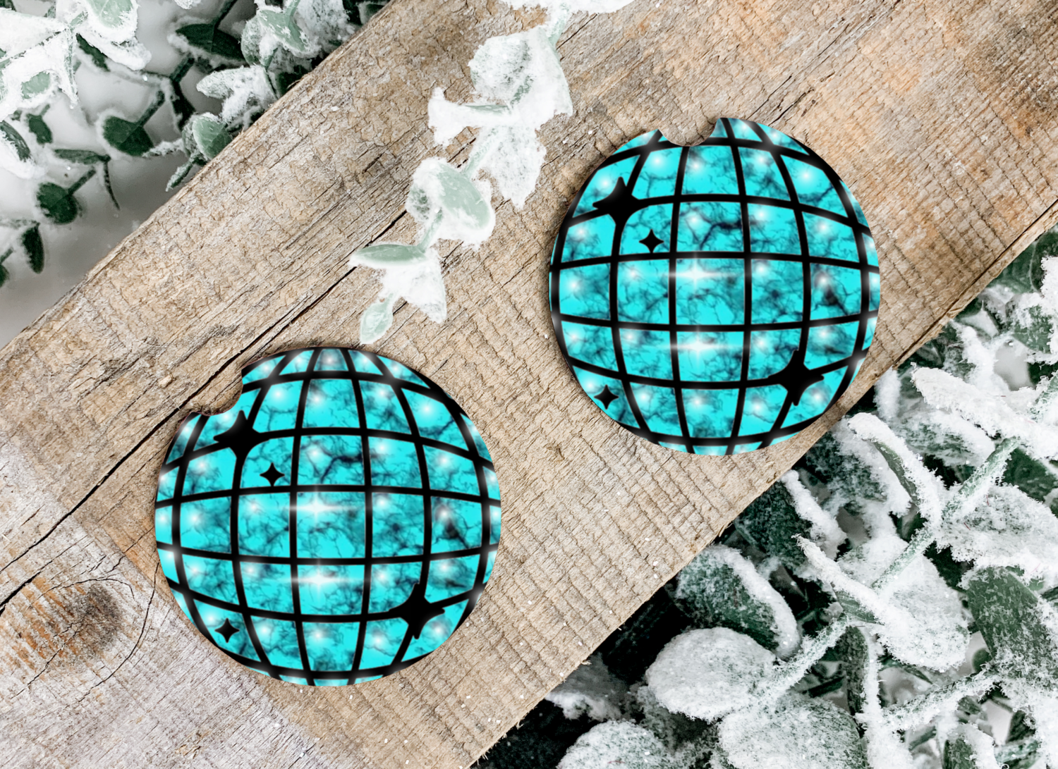 Turquoise Disco Car Coasters
