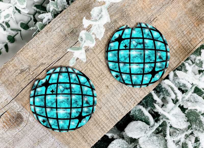 Turquoise Disco Car Coasters