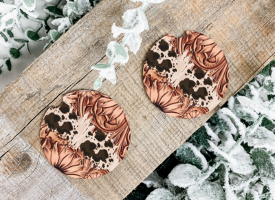 Cowhide sunflower leather Car Coasters