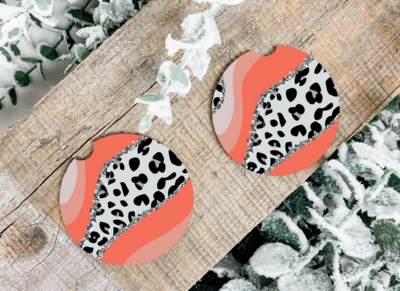 Orange/ Peachy Leopard Car Coasters