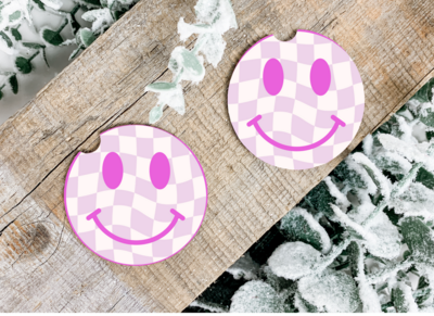 Pink Checkered Car Coasters