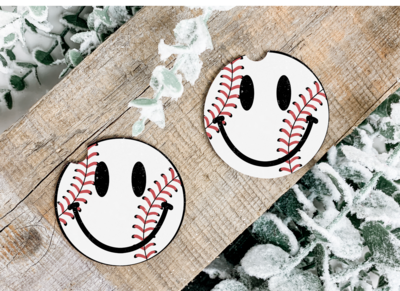 Baseball smiley Car Coasters