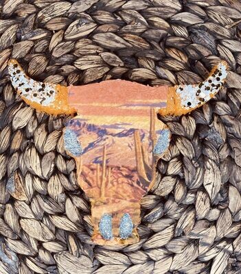 Sunset Cactus Bull Skull