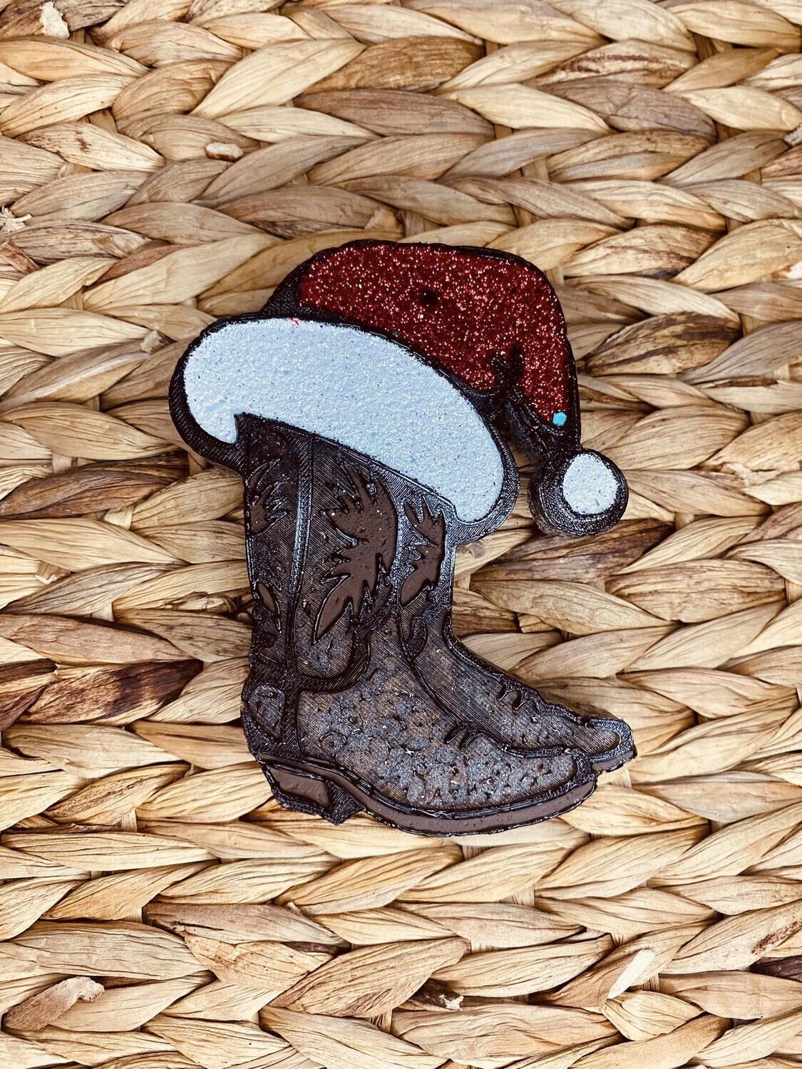 Cowboy Boots with Santa Hat