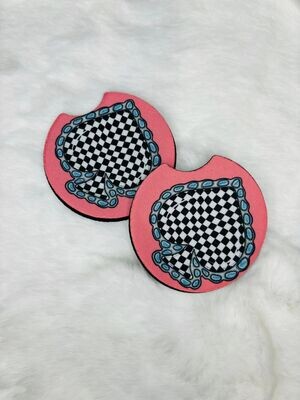 Checkered spade with pink background