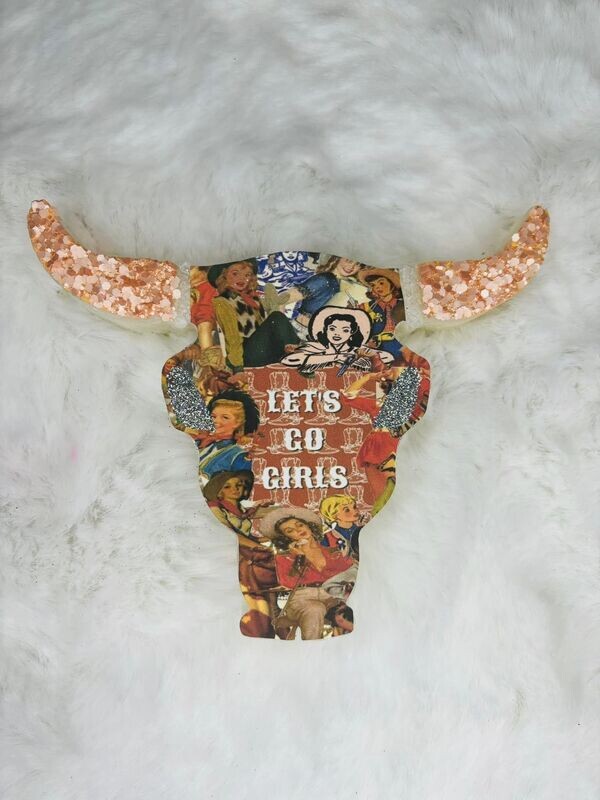 Vintage lets go girls Bull Skull