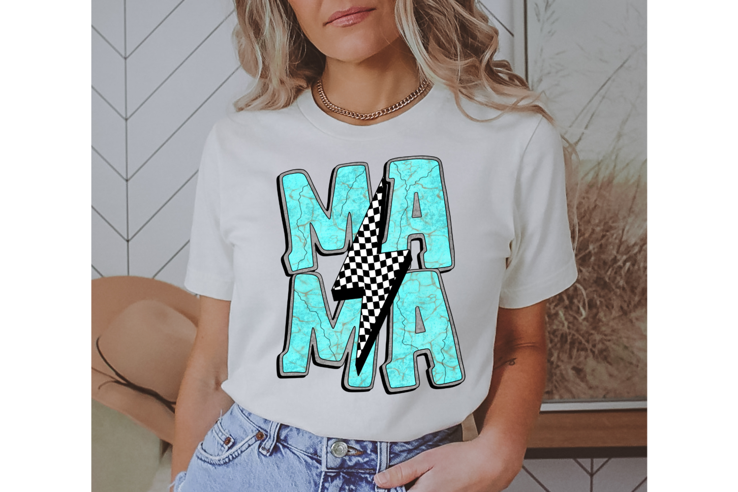 Mama Turquoise with checkered bolt
