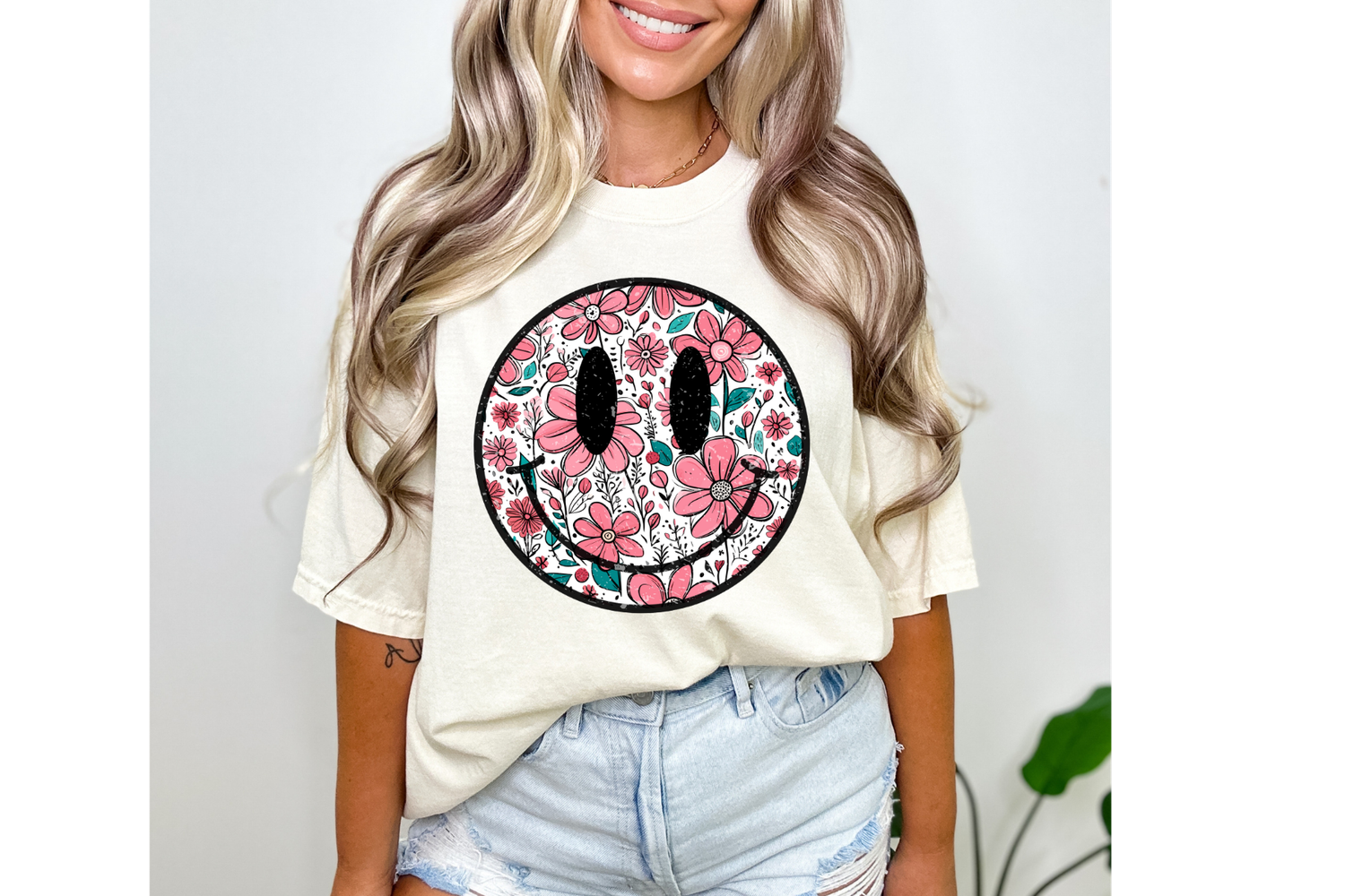 Pink Blue Floral Smiley