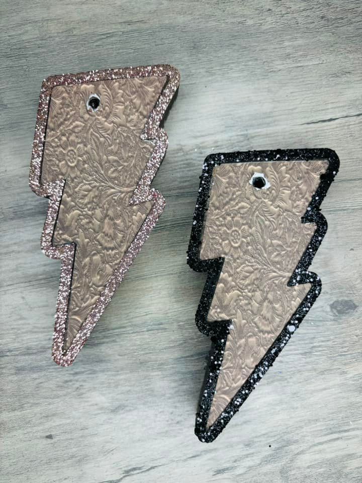 Lightning bolt tooled leather