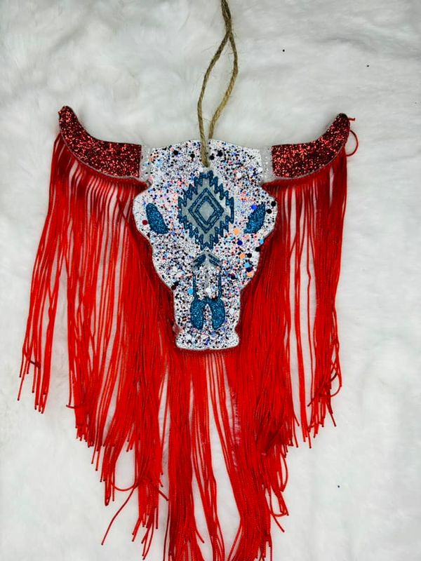 Red White and Blue bull skull