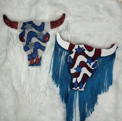 Red White and Blue striped bull skull
