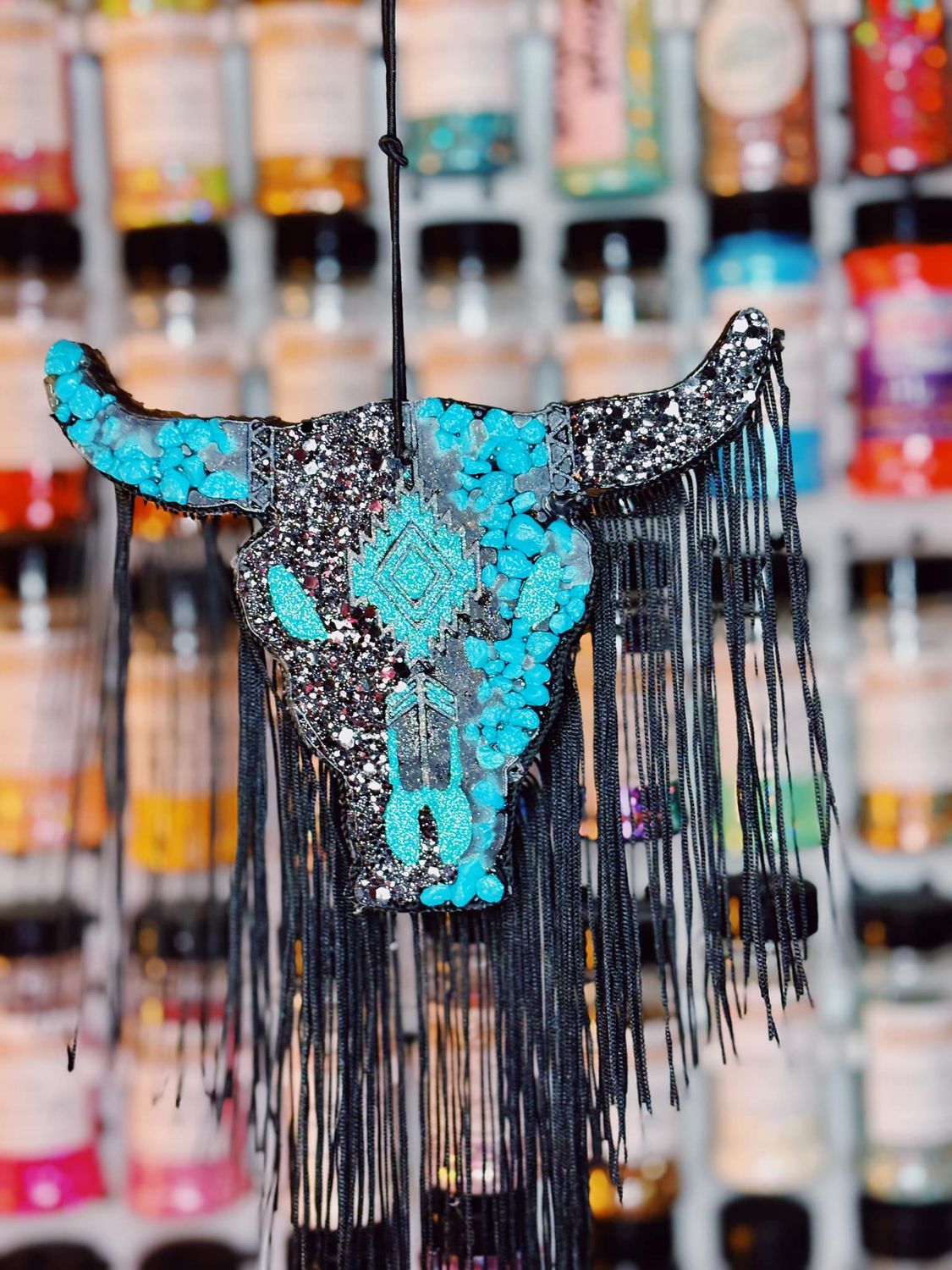 Turquoise/ Black Bull Skull