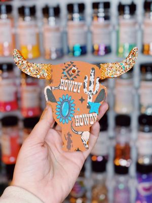 Howdy Teal and Copper Bull Skull