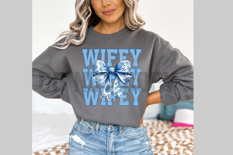 blue &amp; white bow with sayings (multiple options)