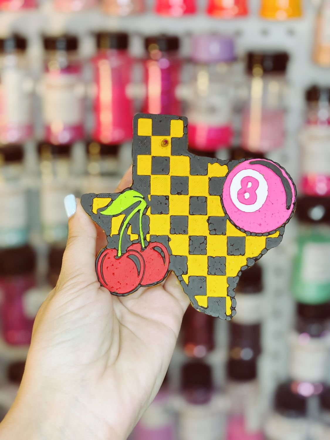 Checkered Texas with cherry and 8 ball