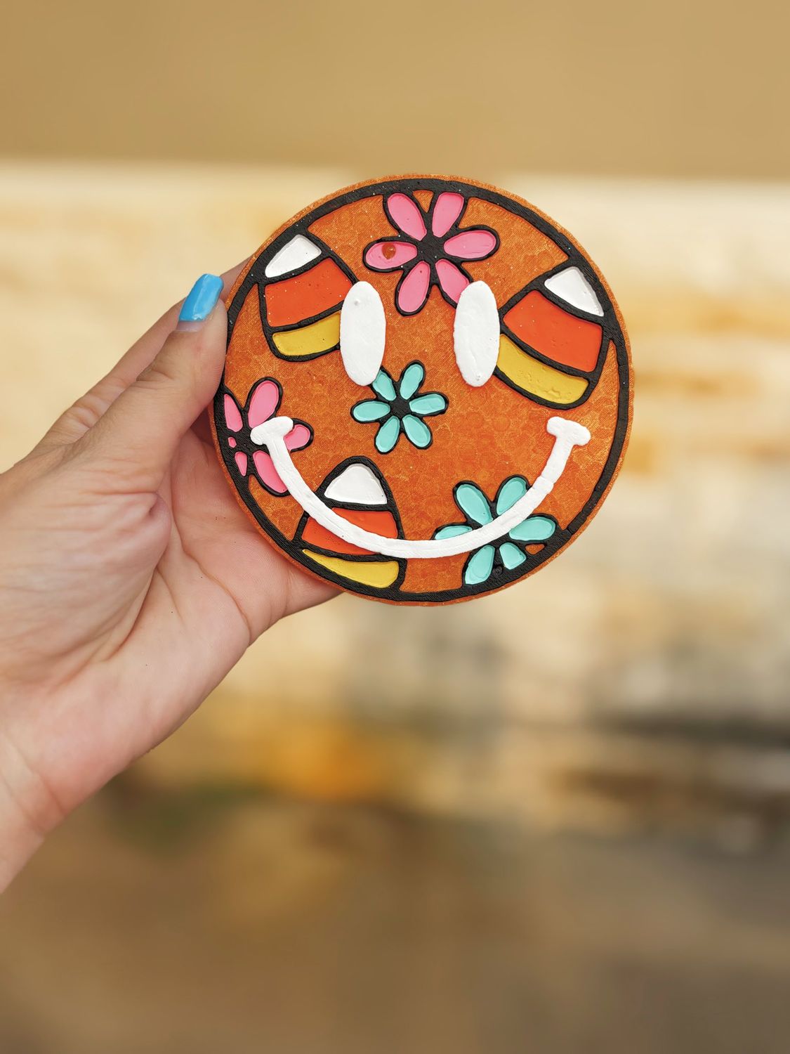 Smiley with candy corn and flowers