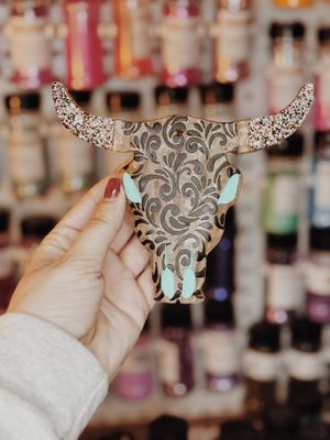 Tooled Leather Bull Skull