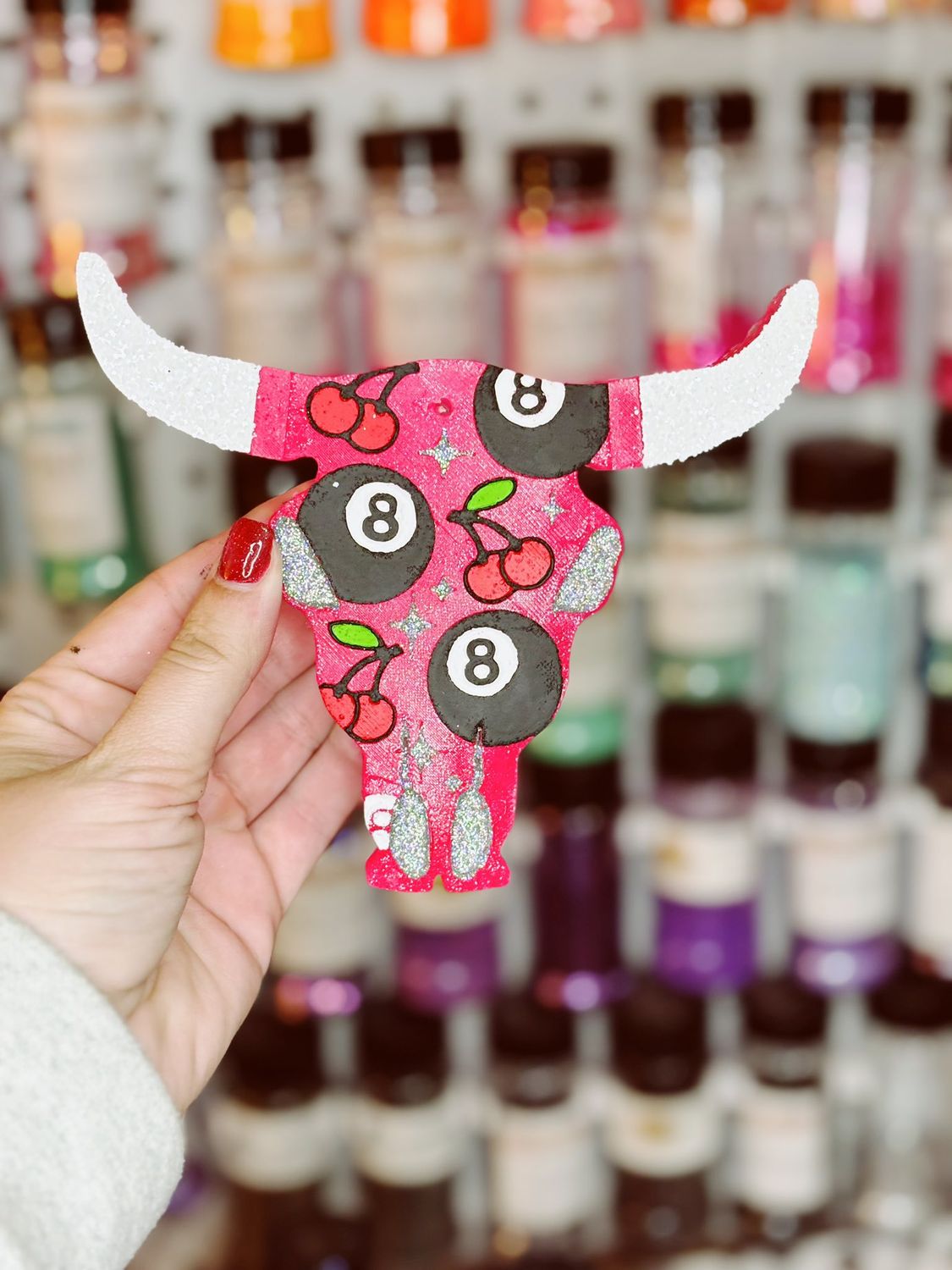 Cherry and 8 ball Bull Skull