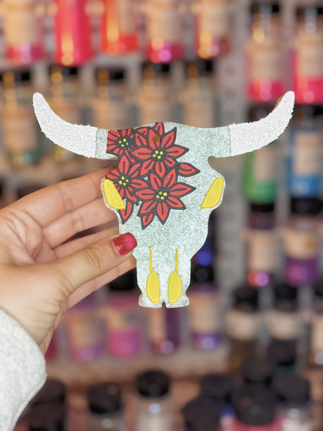 Poinsetta Bull Skull