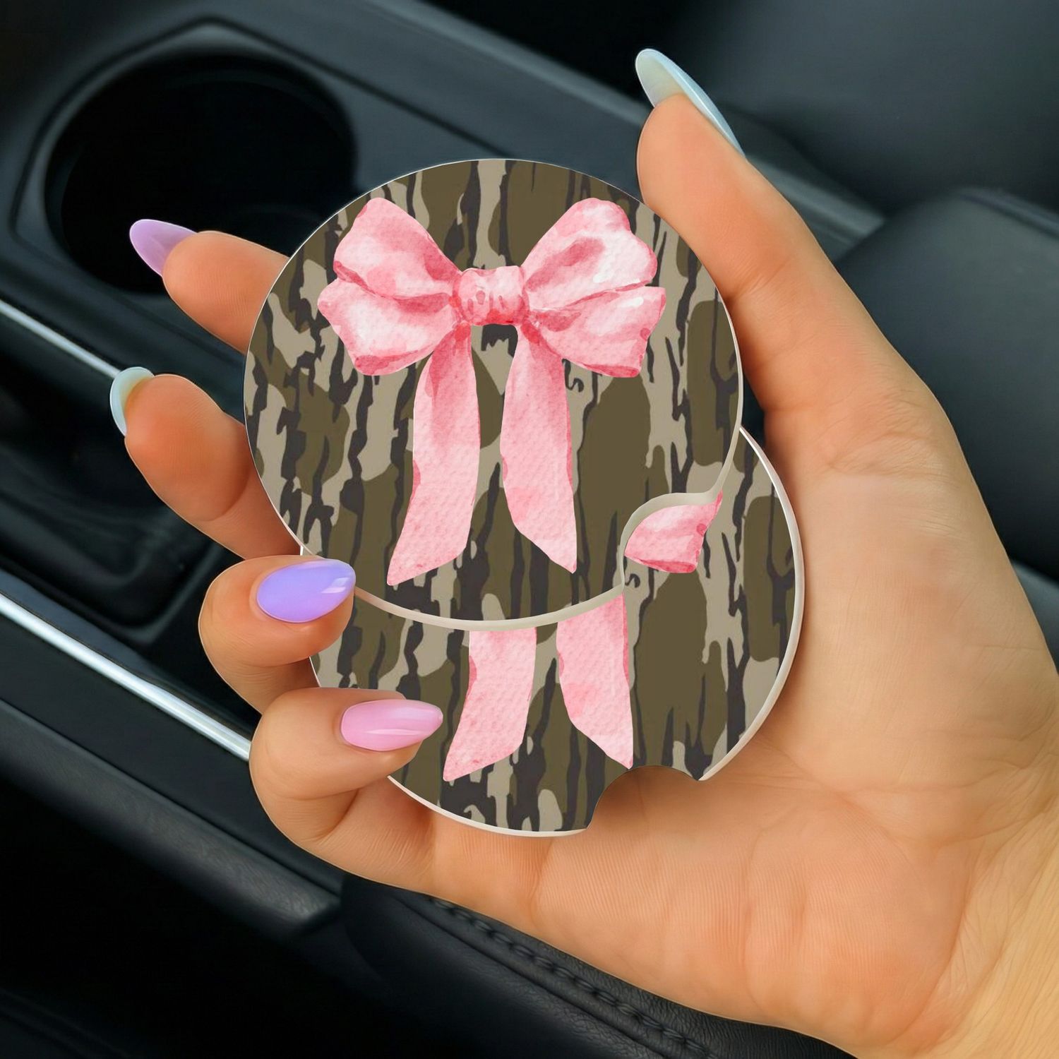 Car Coasters Pink Camo Bow