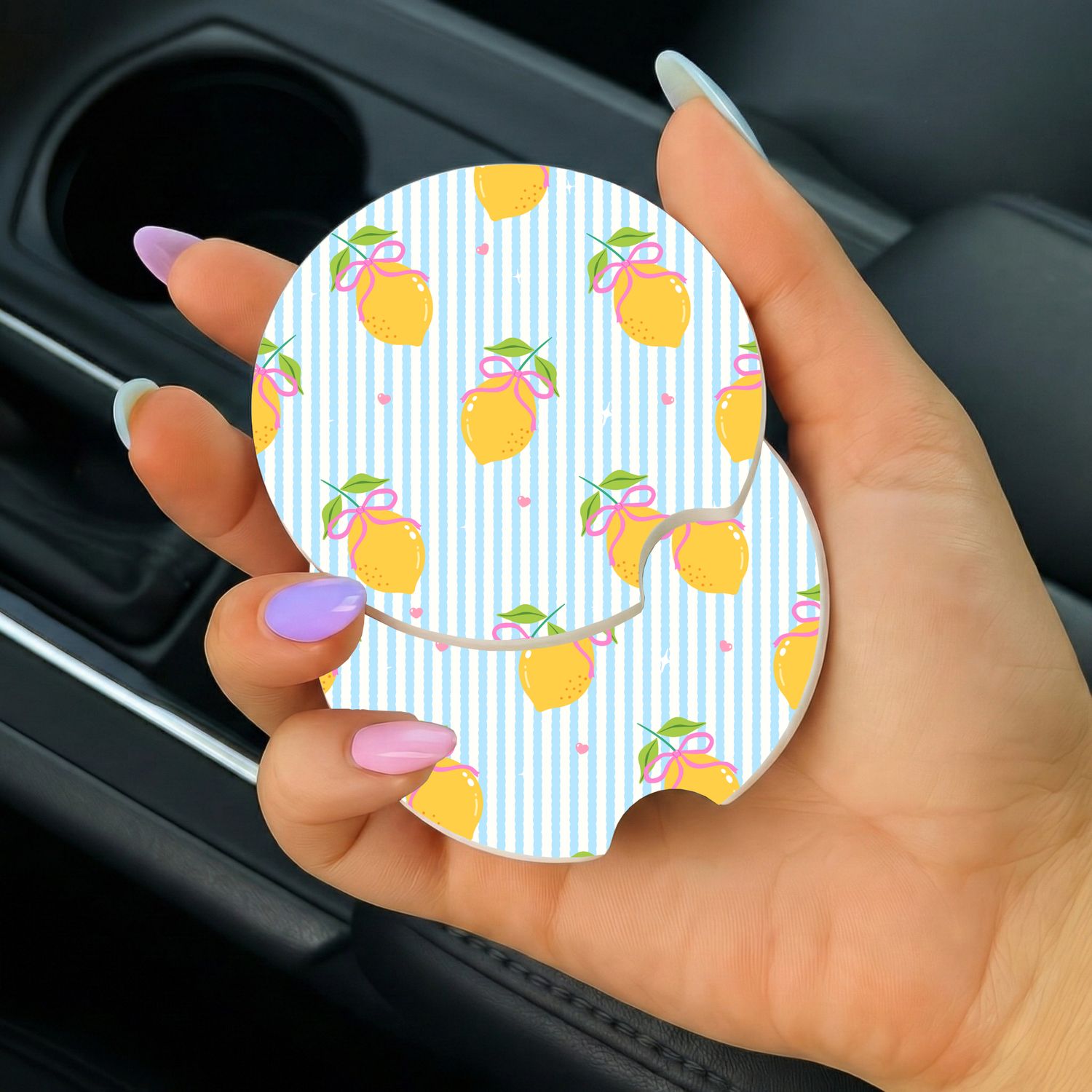 Car Coasters Striped Lemons