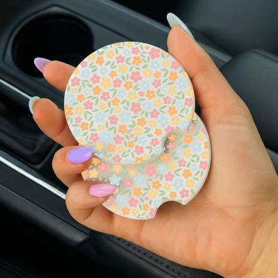 Car Coasters Blue Floral
