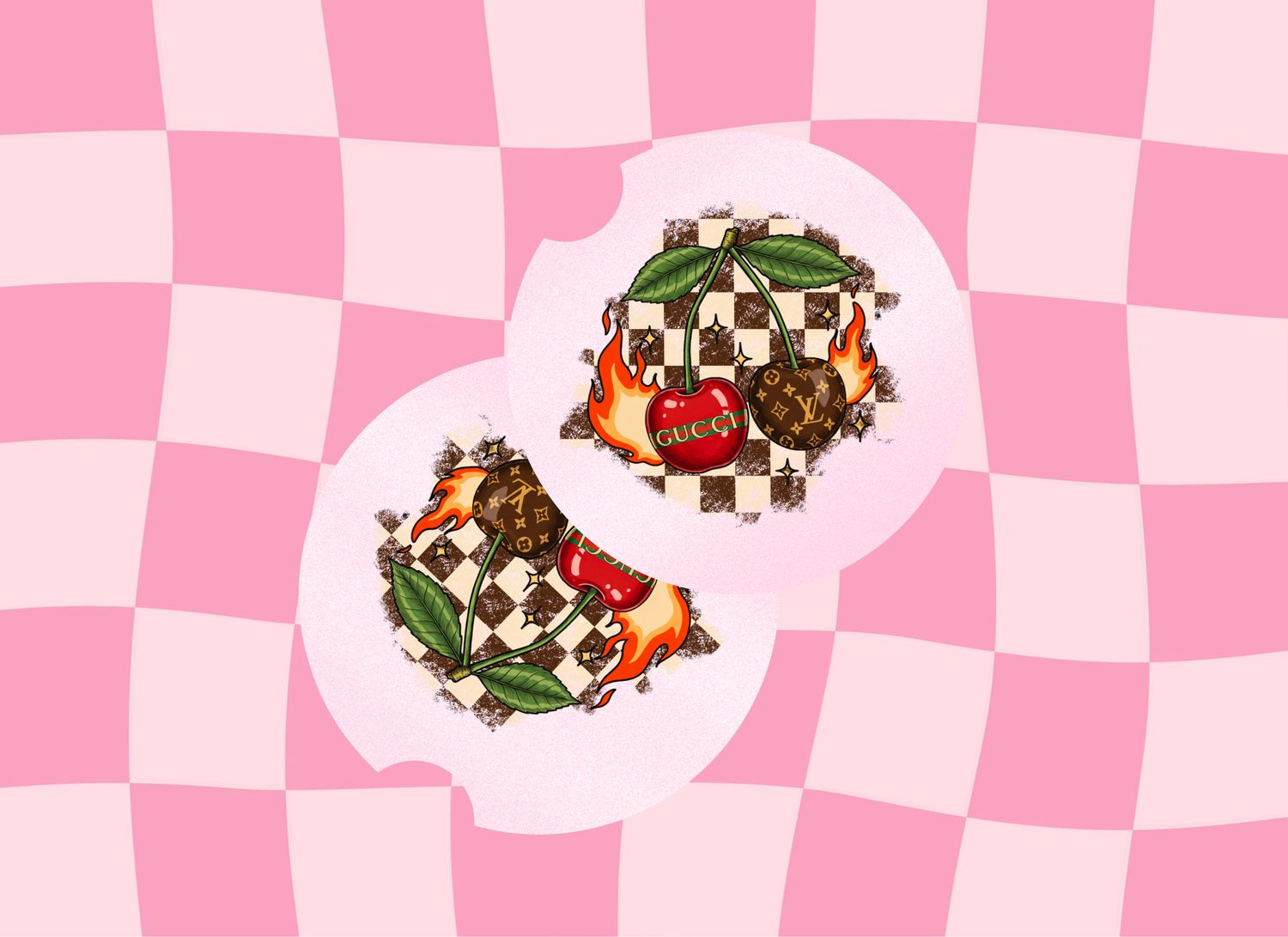 Car Coasters Checkered Cherrys