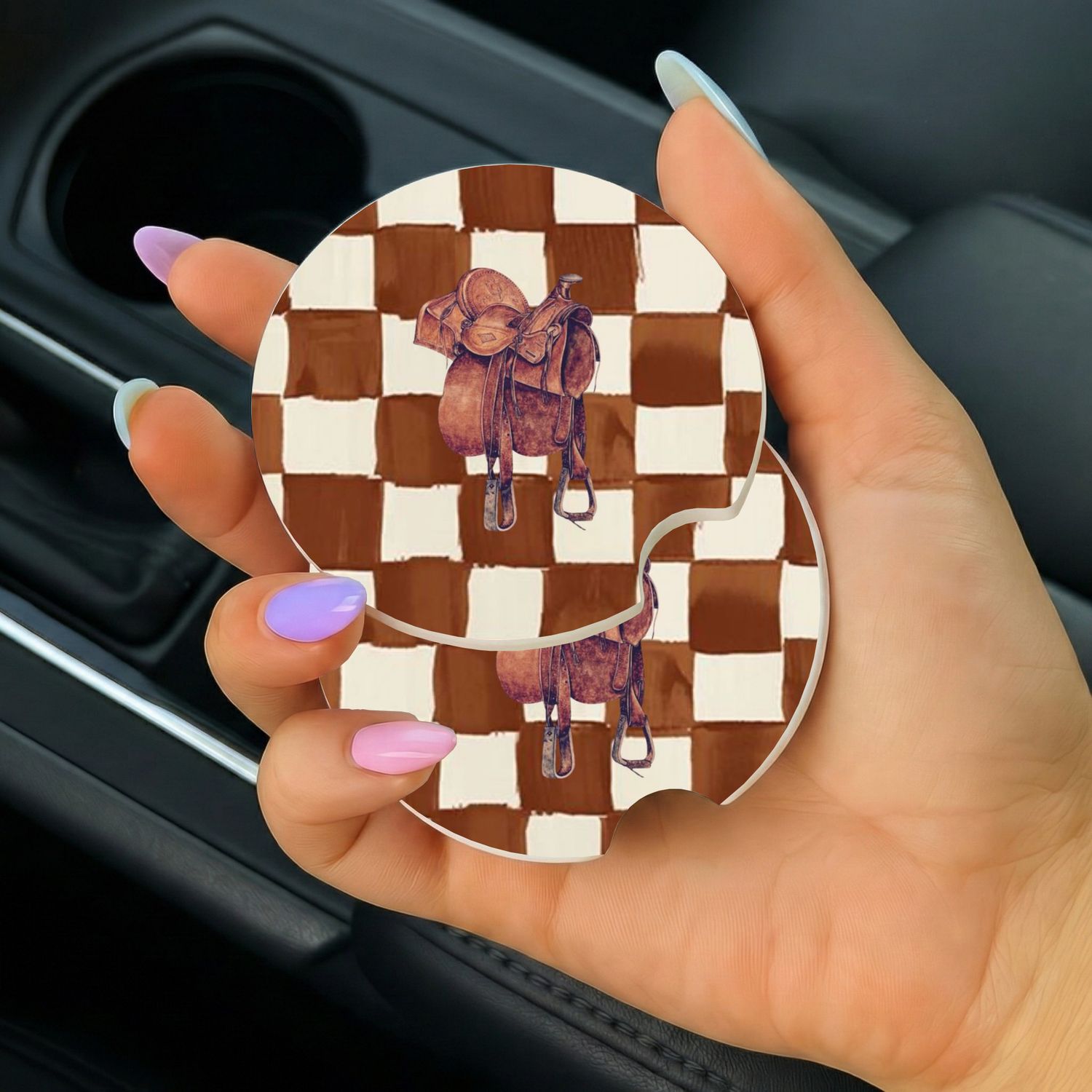 Checkered Saddle Car Coasters