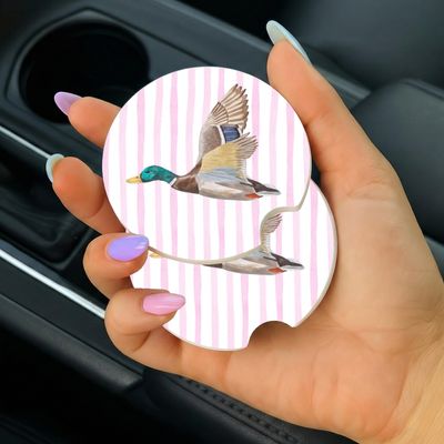 Car Coasters Pink Stripped Duck