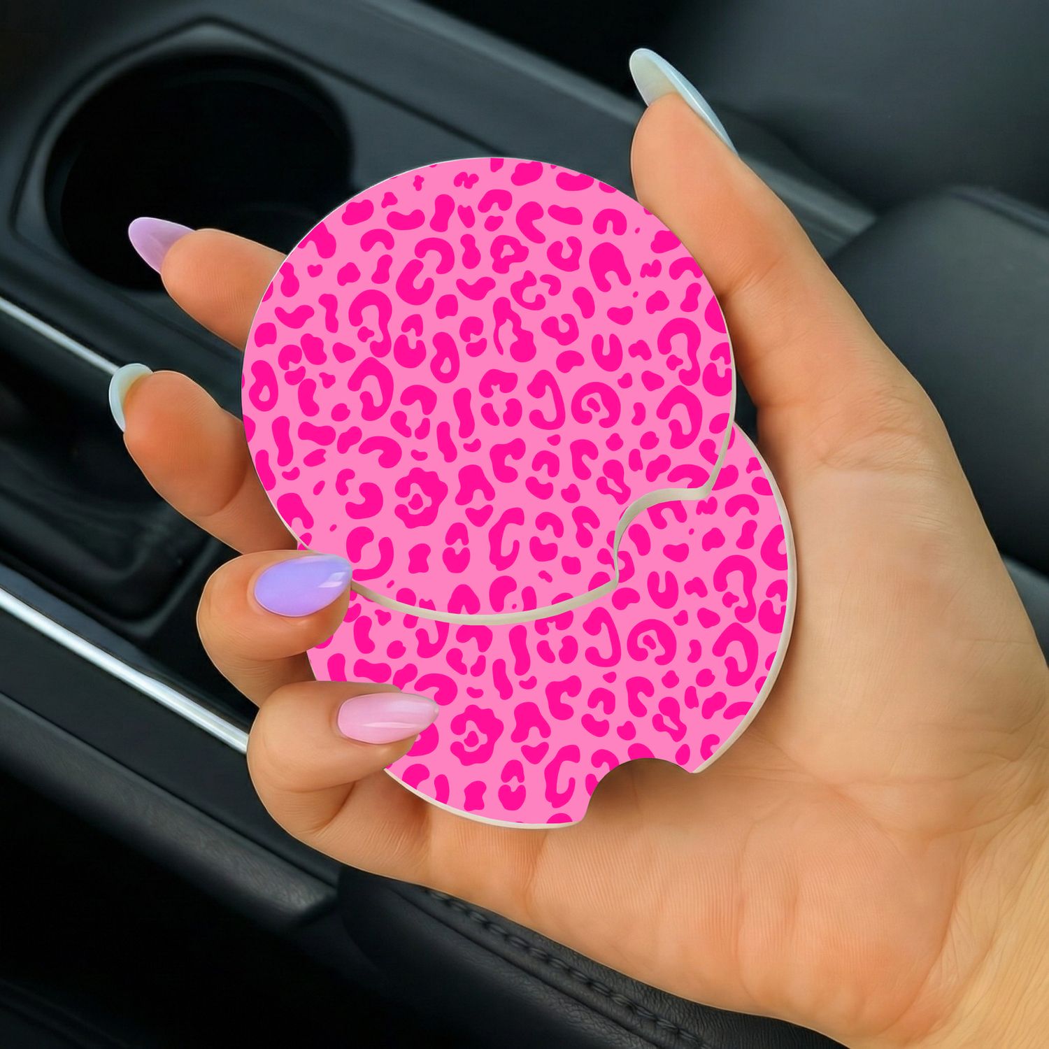 Car Coasters Pink Cheetah