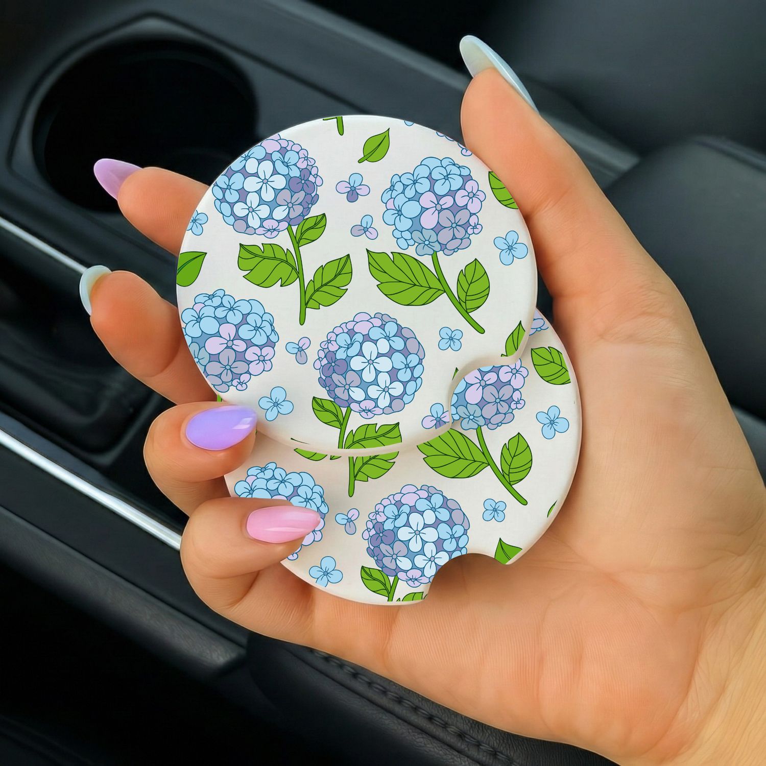 Car Coasters Blue Hydrangeas #2