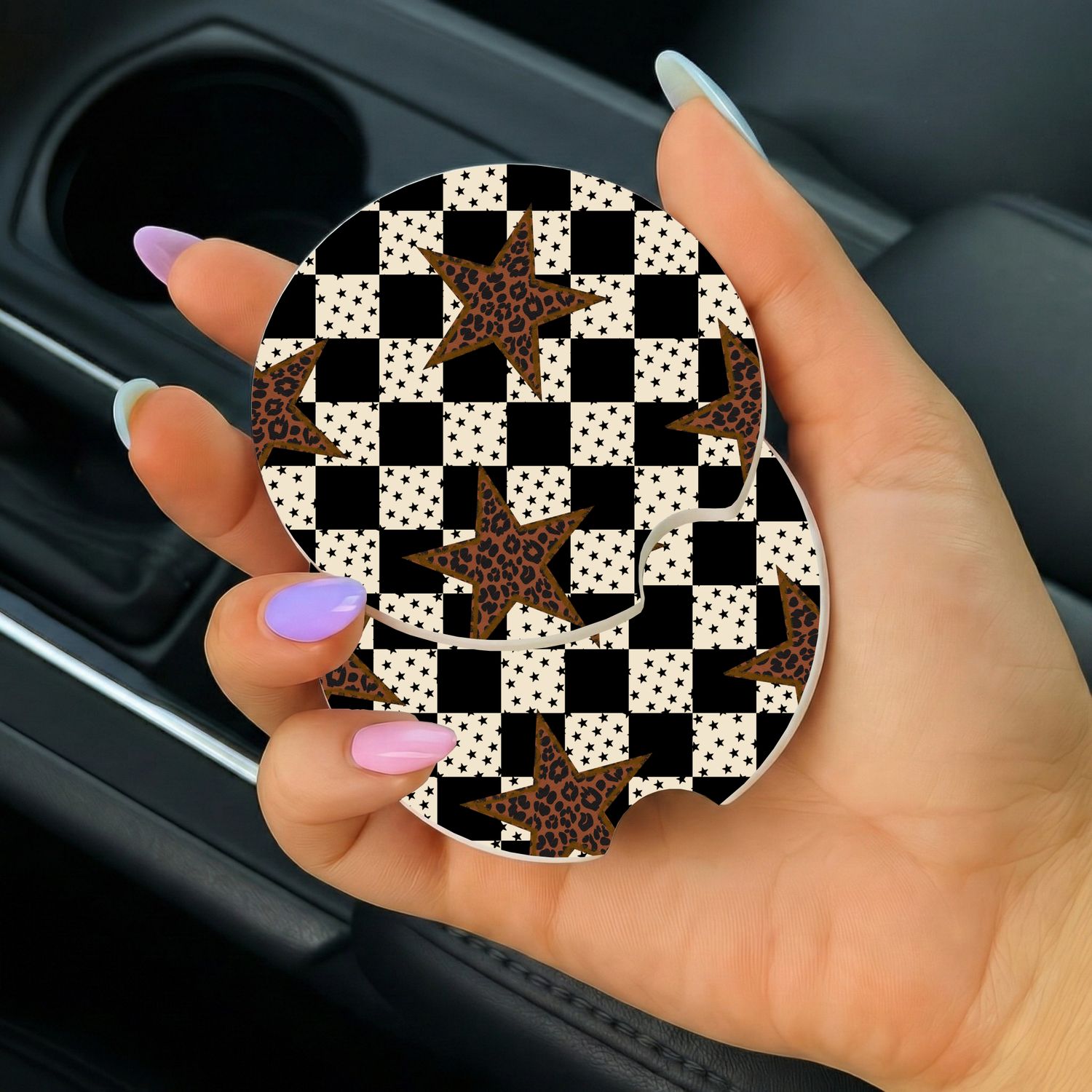 Car Coasters Checkered Stars