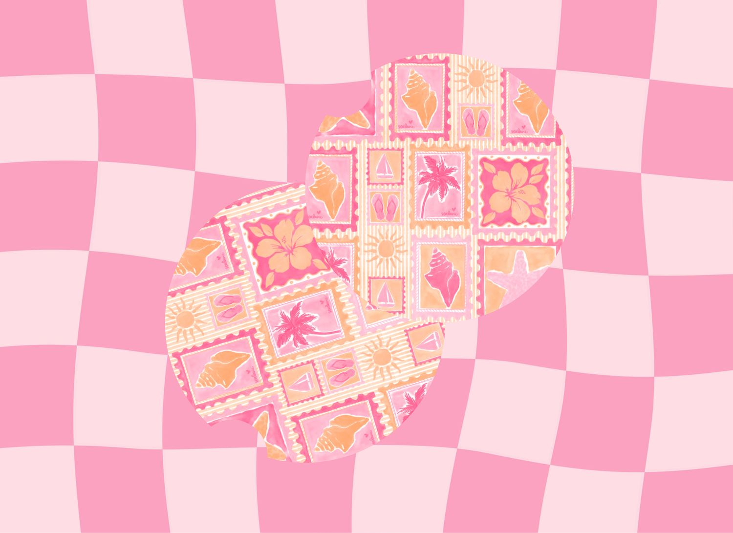 Car Coasters Pink Beachy Stamps