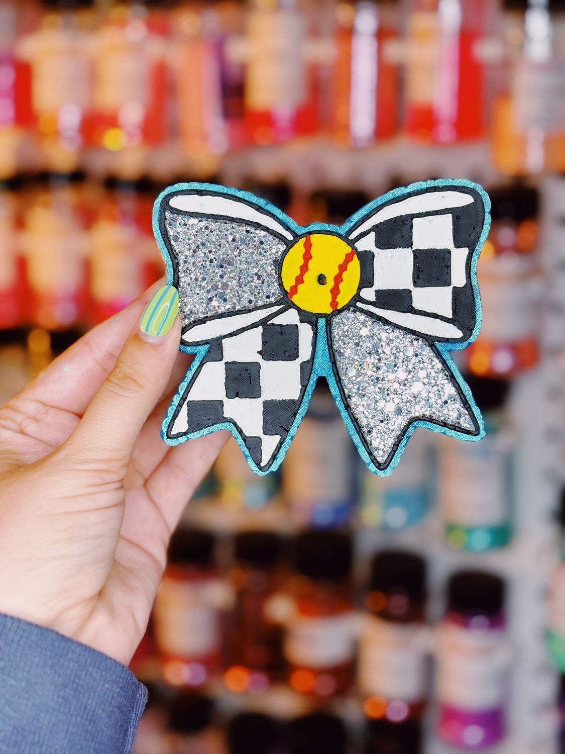 Softball/ Baseball Checkered Bow