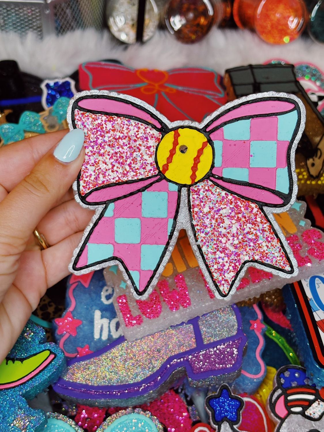Softball/ Baseball Checkered Bow