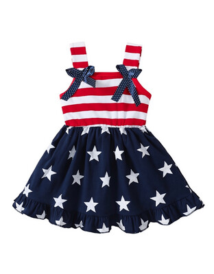 Baby And Toddler Girls Red, White and Blue Summer Dress
