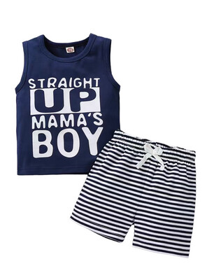 Baby And Toddler Boys Blue And White Striped Short Set
