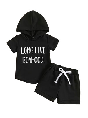 Baby Boys Black And White Hooded Short Set