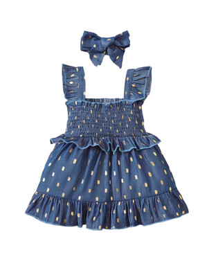 Baby Girls Gold Dots Denim Dress Set