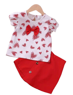 Toddler Girls Red Hearts Skirt Set