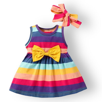 Baby Girls Color Striped Dress With Bow