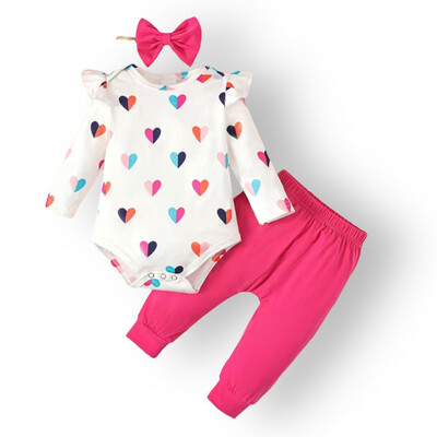 Baby Girls Rainbow Heart And Bow Pants Set