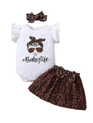 Baby Girls Printed Cheetah 3 Piece Skirt Set