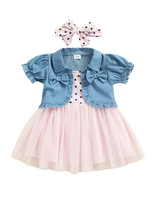 Baby Girls Denim And Pink Dress Set