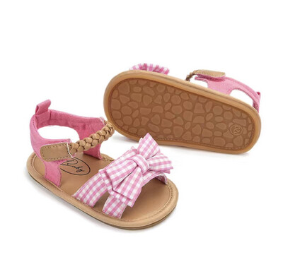 Baby Girls Pink Plaid Bow Sandals